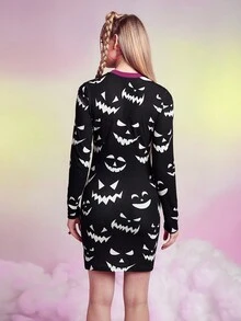 SHEINNeu Cartoon Graphic Bodycon Dress - Black and White - View 2