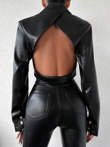 EURMUSE Collar Short Women'S Jacket - Black - View 4