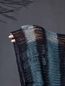 ROMWE Goth 條紋圖案波浪袖撕破毛衣,無需穿胸罩 - 藍色 - 查看 6