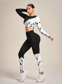 Easithlete Conjunto deportivo de tie dye - Blanco y Negro - Ver 7