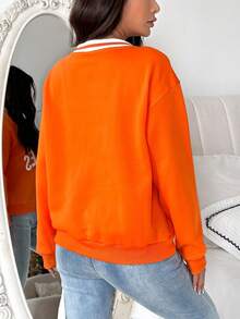 SHEIN Unity Letter Graphic Striped Trim Drop Shoulder Sweatshirt - Multicolor - View 2