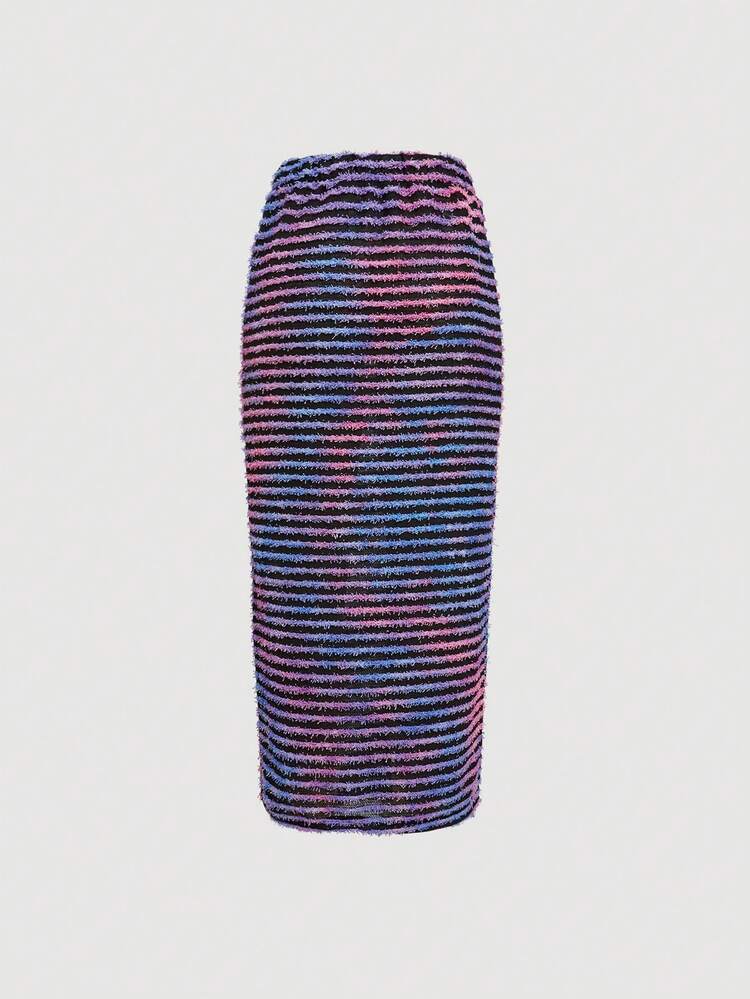 Striped Print Split Thigh Skirt Fall Cloth For Women