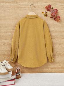 SHEIN 女大童字母貼布翻蓋口袋燈芯絨大衣 - 黃色 - 查看 2