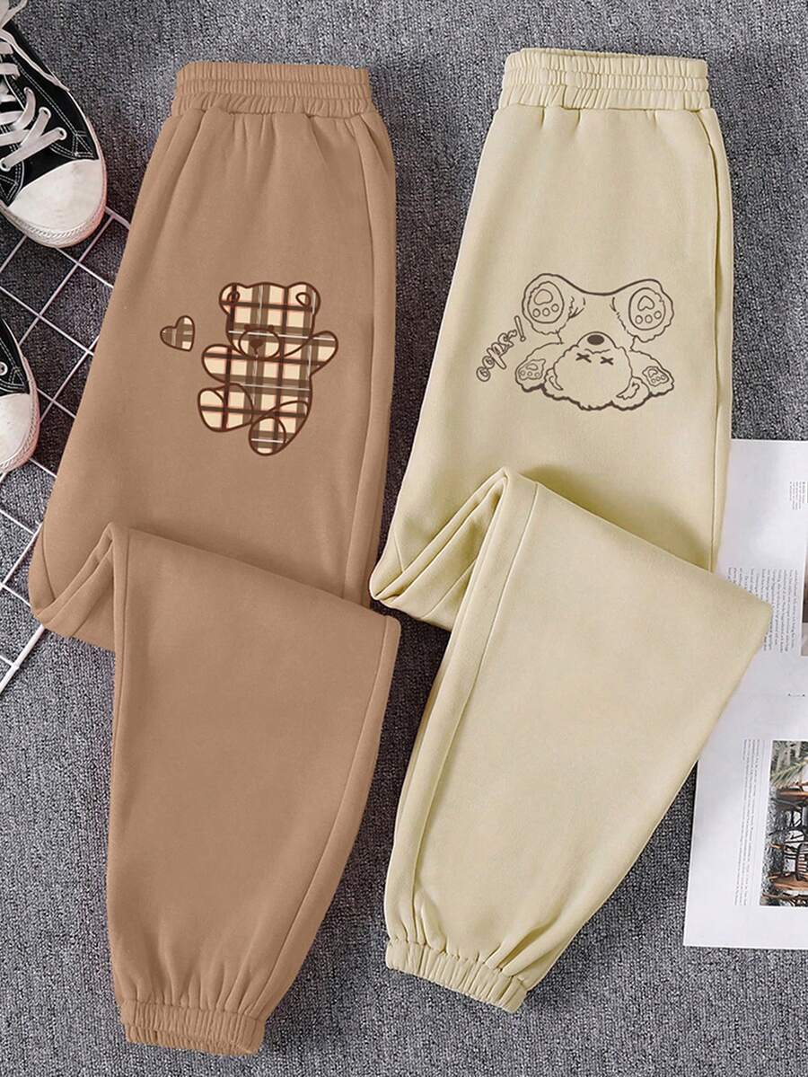 INAWLY 2pcs Cartoon Bear Print Elastic Waist Sweatpants - Multicolor - View 1