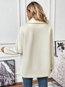 SHEIN LUNE Đôi ngực Cổ bẻ Áo khoác - Màu be - Xem 2