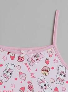 Tween Girl Cartoon Graphic Contrast Binding Cami Top & Shorts - Multicolor - View 5