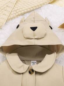 SHEIN Baby Girl Cartoon Embroidery 3D Ears Design Hooded Trench Coat - Apricot - View 3