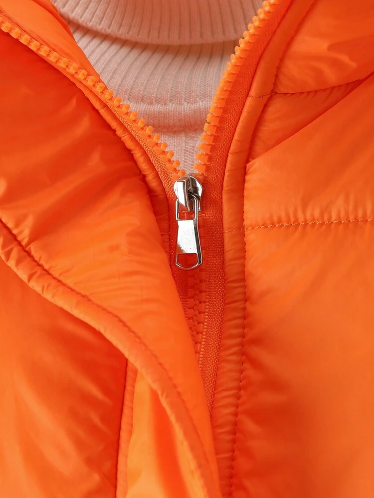 Tween Girl 1pc Slant Pockets Hooded Padded Coat & 1pc Pants