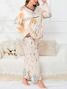 Plus Plants 印花撞色边饰睡衣套装/睡衣套装 - 黃色 - 查看 5