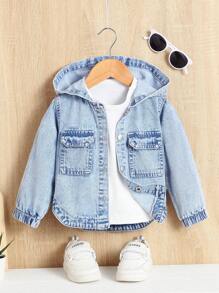 Bebé niña Cazadora mezclilla con bolsillo con solapa con capucha sin camiseta - Lavado ligero - Ver 1