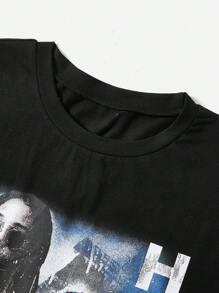 SHEIN EZwear Camiseta con estampado de figura y letra