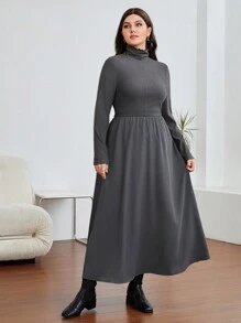 Mulvari Plus Solid High Neck A-line Dress