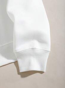 SHEIN Unity Hơn Đồ họa Chữ cái Lót nhiệt Áo nỉ - trắng - Xem 3