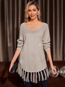 EMERY ROSE Pull À Strass À Franges Manches Raglan