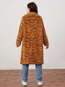 Chica adolescente Abrigo piel de tigre con estampado con parte delantera abierta