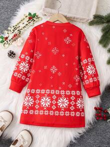 SHEIN 女小童聖誕圖案落肩袖洋裝