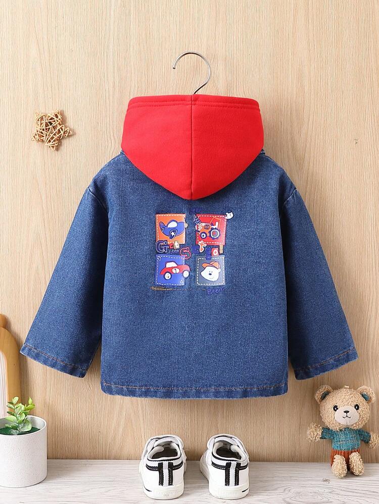 Baby Boy Solid Button Front Jacket & Letter Graphic Contrast Hoodie