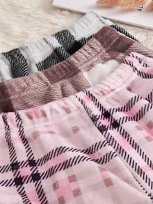 3入組格紋印花絨布睡褲 - 彩色 - 查看 4