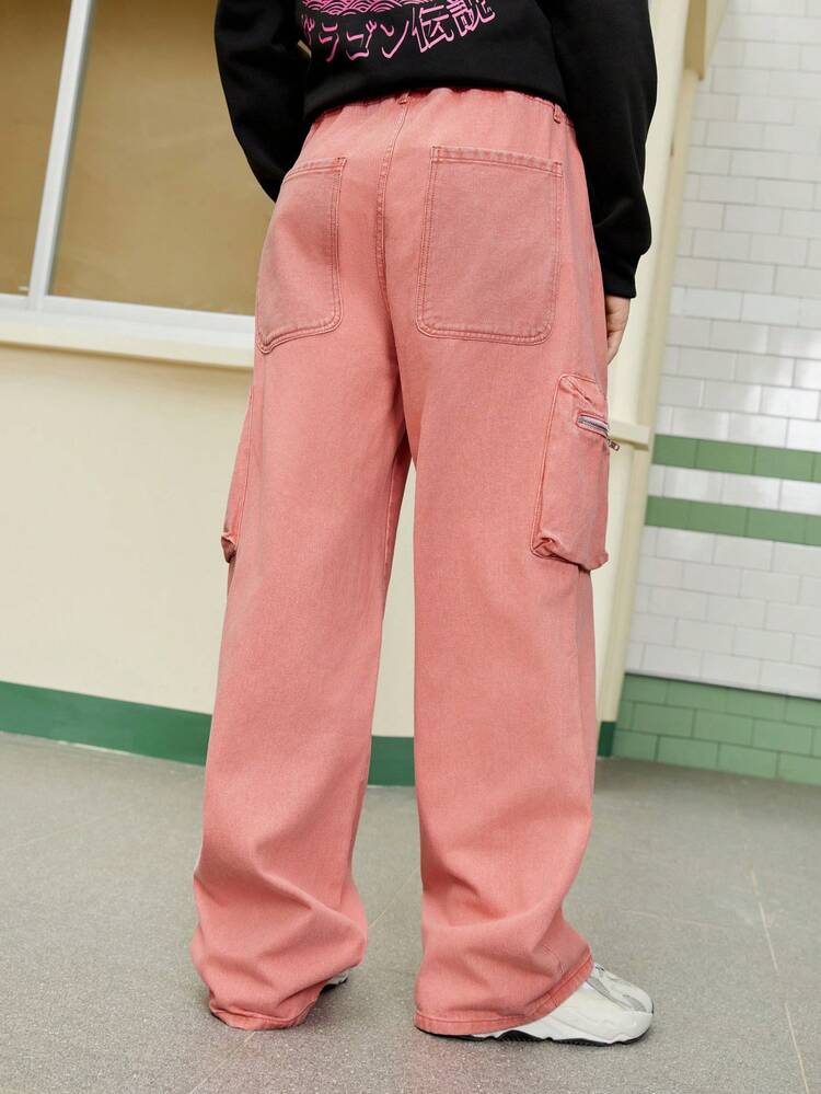 Men Drawstring Waist Cargo Jeans