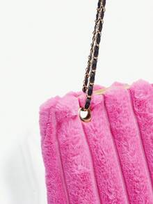 SHEIN ICON 1入組大容量毛絨肩背包,鏈帶肩帶,玫瑰紅色,適用於女性秋冬日常使用 - 玫紅色 - 查看 6