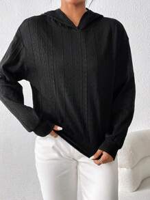 SHEIN Essnce 1pc Solid Drop Shoulder Hoodie - Black and White - View 3