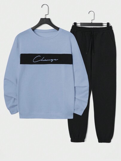 RueChic Set da due pezzi composto da felpa con stampa di lettere e pantaloni della tuta per uomo