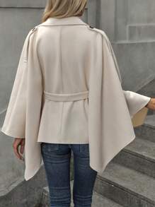 SHEIN LUNE Solid Lapel Neck Belted Overcoat - Apricot - View 2