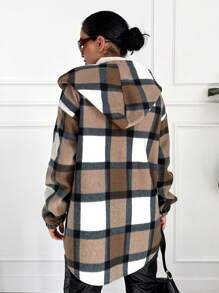 EURMUSE Women's Plaid Hooded Drop Shoulder Front Open Cardigan