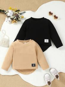 男嬰2入組字母補丁細節高低下擺T恤 - 彩色 - 查看 1