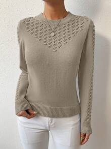 SHEIN Frenchy Chất rắn Dệt kim chấm bi Áo len - Xám - Xem 3