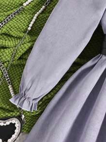 Tween Girl Square Neck Flounce Sleeve Belted Dress - Mauve Purple - View 4