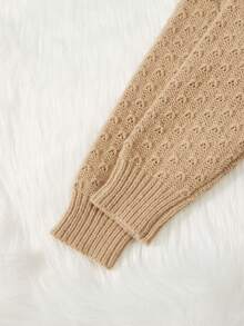 SHEIN 女小童貼花誇大領口開襟衫 - 卡其色 - 查看 7