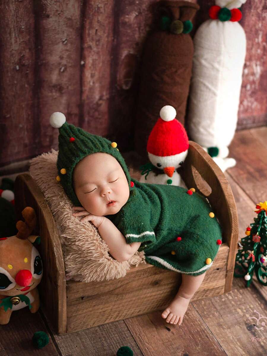 Đứa bé gái Pom Pom Knit ngọn & Mũ Bộ nhiếp ảnh - Nhiều màu - Xem 1