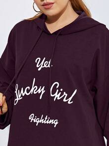 Mulvari 大碼標語圖案抽繩連帽洋裝 - 紫色 - 查看 4