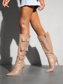 SheIn SXY Đúng mốt Giày cao gót Giày ống cao đầu gối - Màu be - Xem 4