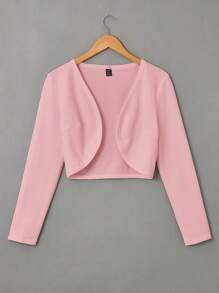 SHEIN EZwear Chaqueta corta con abertura frontal en otoño/invierno - Rosa - Ver 2