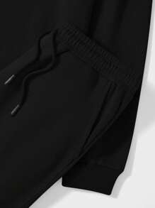 SHEIN Cottnline Men's Casual Letter Printed Sweatshirt And Sweatpants Set - Black - View 4