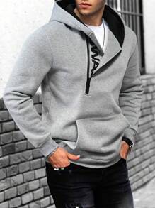 Manfinity Homme Men 1pc Letter Graphic Kangaroo Pocket Zipper Front Hoodie