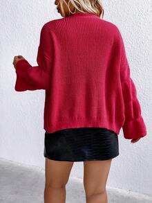 Celure 大碼落肩袖前紐扣開襟衫 - 玫紅色 - 查看 3