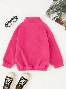 SHEIN Young Girl Letter Embroidery Half Zip Kangaroo Pocket Sweatshirt - Hot Pink - View 2