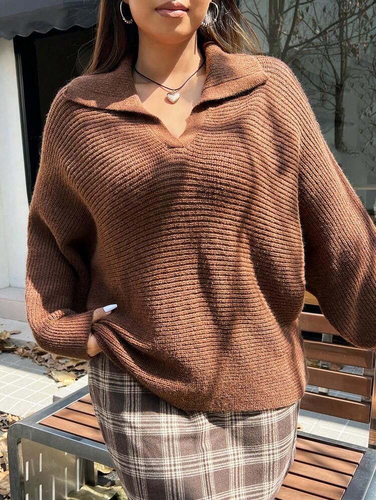 Plus Solid Batwing Sleeve Sweater