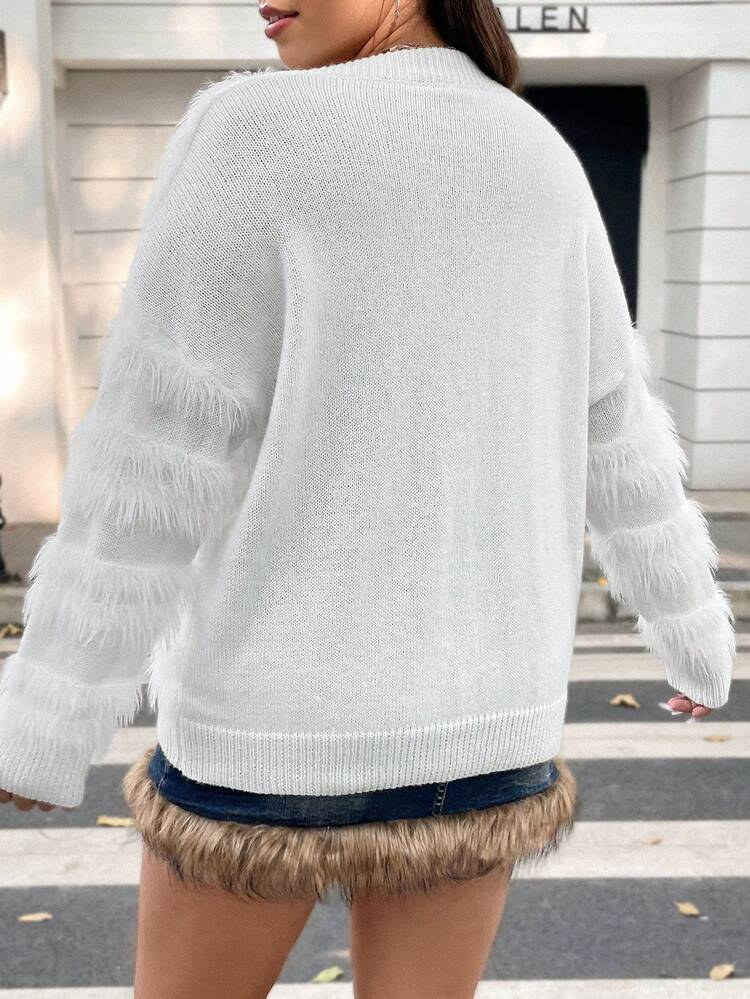 Plus Drop Shoulder Fuzzy Sweater Knit Pullover Fall Winter Sweater