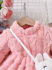 女嬰小高領毛茸茸洋裝附包 - 粉色 - 查看 3