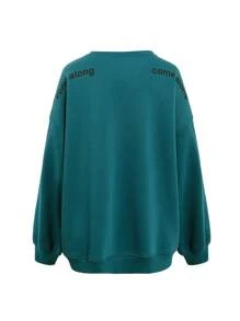 DAZY Slogan Graphic Drop Shoulder Sweatshirt - Teal Blue - View 5