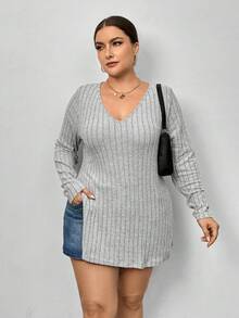 SHEIN Essnce 大碼2入組條紋針織下擺開叉T恤 - 彩色 - 查看 7