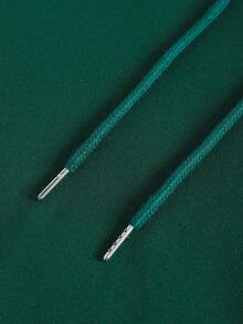 SHEIN EZwear Plus Size Letter Graphic Kangaroo Pocket Drawstring Thermal Lined Sweatshirt - Green - View 6