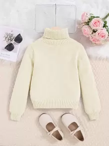 SHEIN Leap Crew Oversized High Neck Long Sleeve Collegiate Sweater For Tween Girls - Apricot - View 2