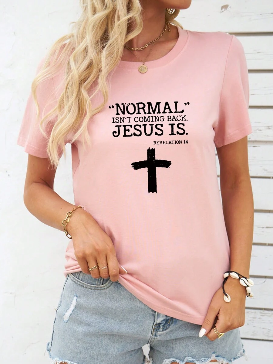 EMERY ROSE Cross & Slogan Graphic Tee - Pink - View 1