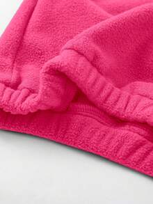 SHEIN Young Girl Letter Embroidery Half Zip Kangaroo Pocket Sweatshirt - Hot Pink - View 3