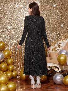 青少年女孩圍裹前打結水鑽細節金屬亮絲外套